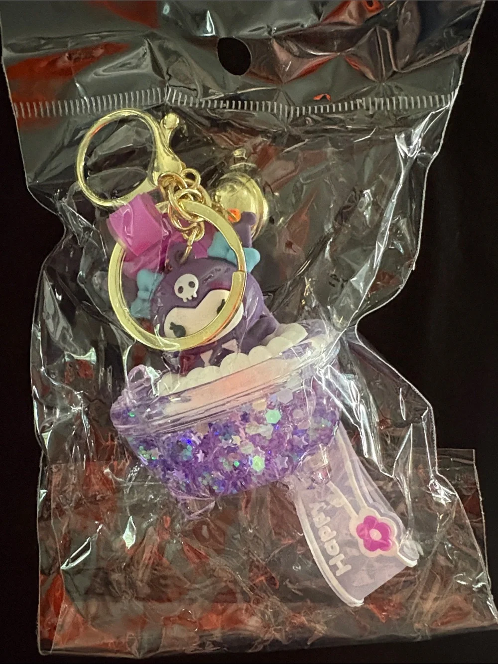 Purple Kuromi Bubble Bath Glitter Boba Balls Keychain Bag Charm with Strap